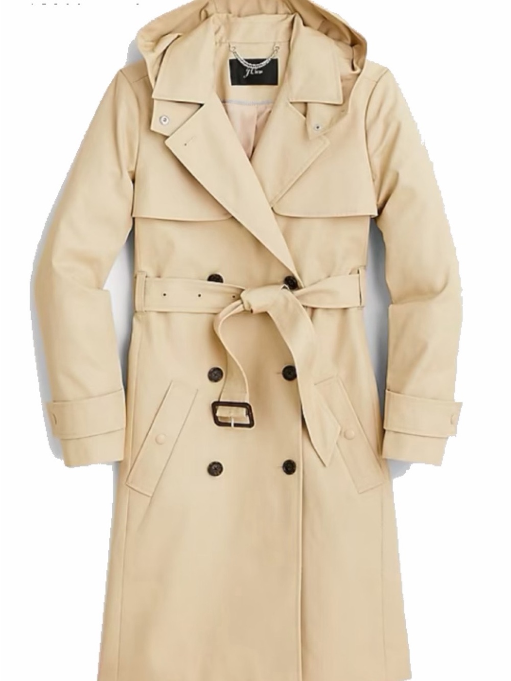 J. Crew Women's Beige Double-Breasted Trench Coat with Hood